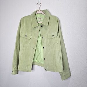 Vtg Scully Leather‎ Jacket Womens XXL Suede Stitching Western Lime Green Button